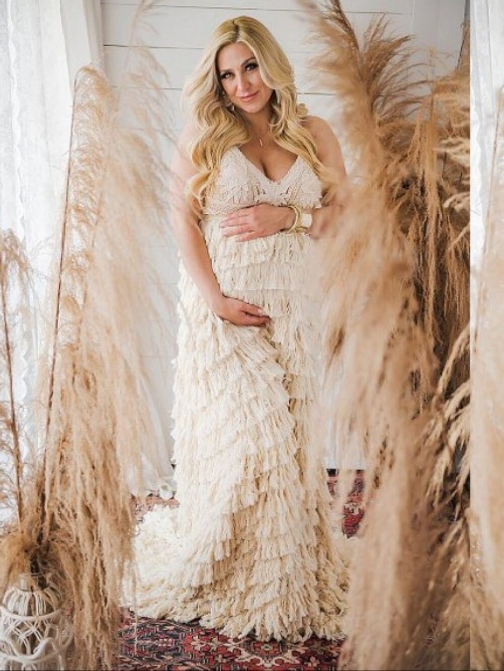 Boho Fringe Maxi Dress in Cream - Elegant Maternity Style